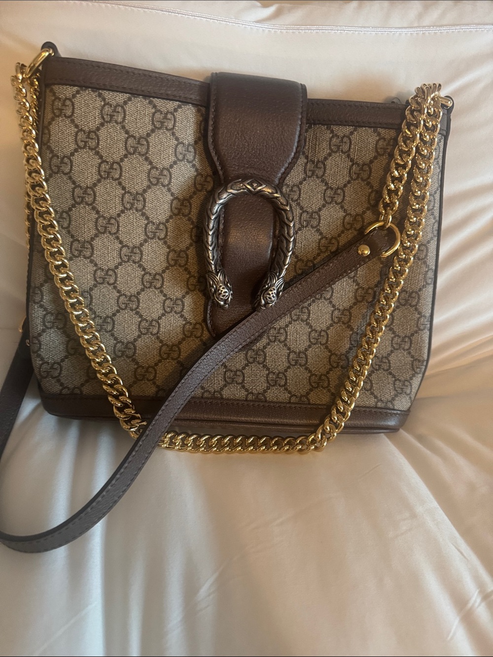Gucci Brown GG Supreme Shoulder Bag with Gold Hardware